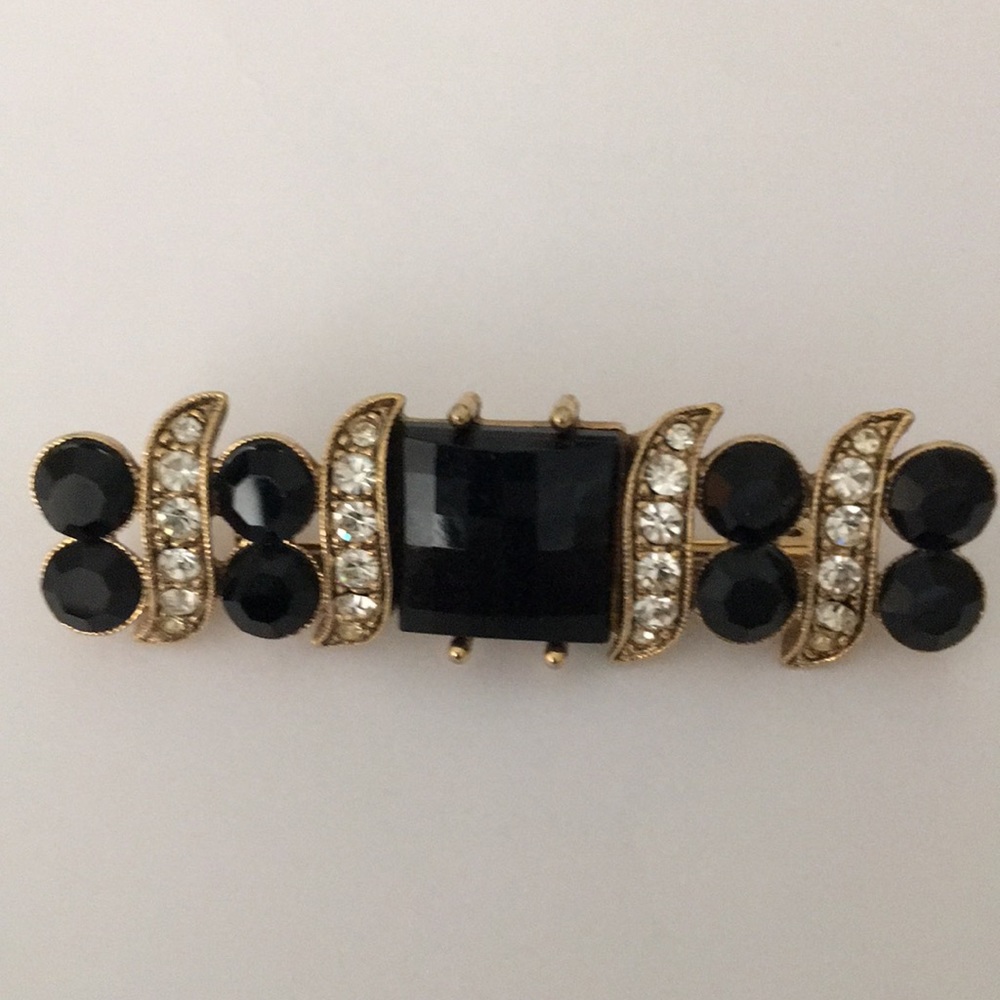 Black and Rhinestone Bar Brooch. - Picture 2 of 4